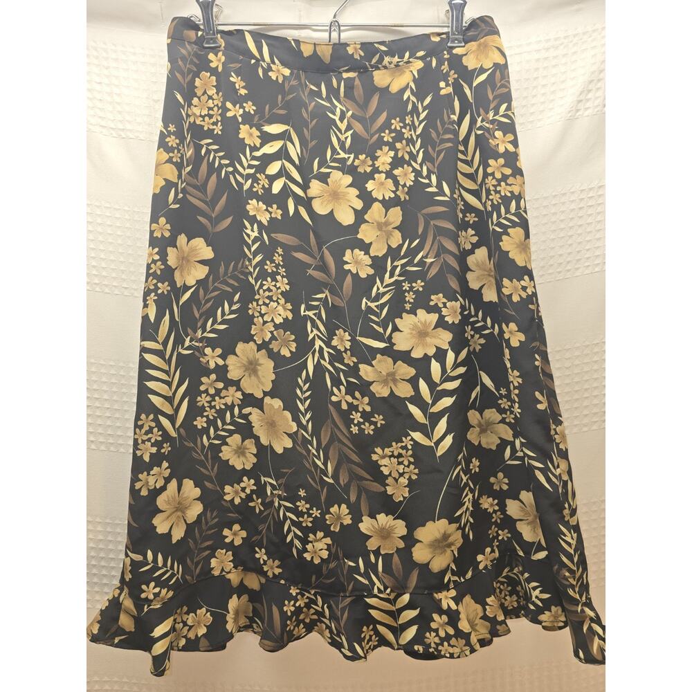 Notation Skirt Black Tan Size Large Elastic Waist Knee Length